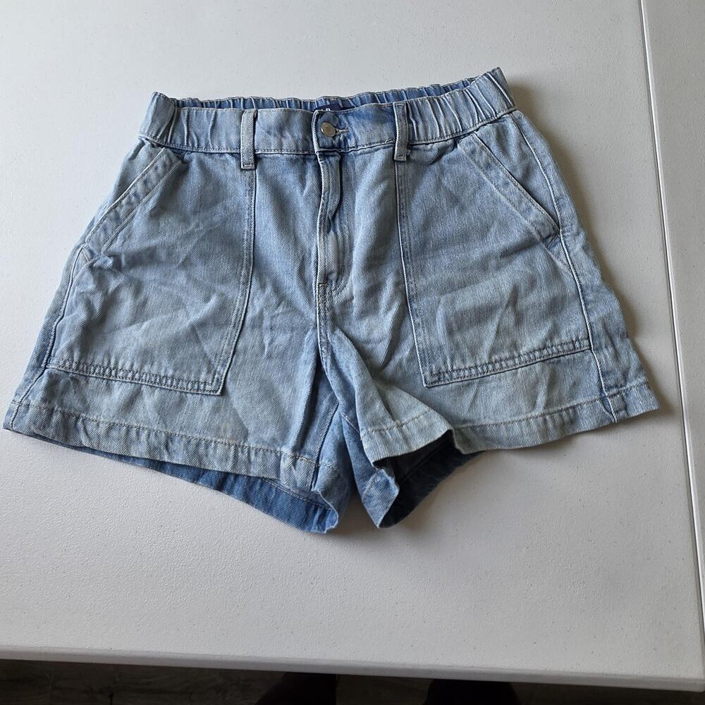 Gap Shorts Womens M Blue Denim Utility Elastic Waist Ultrasoft Light Wash Summer